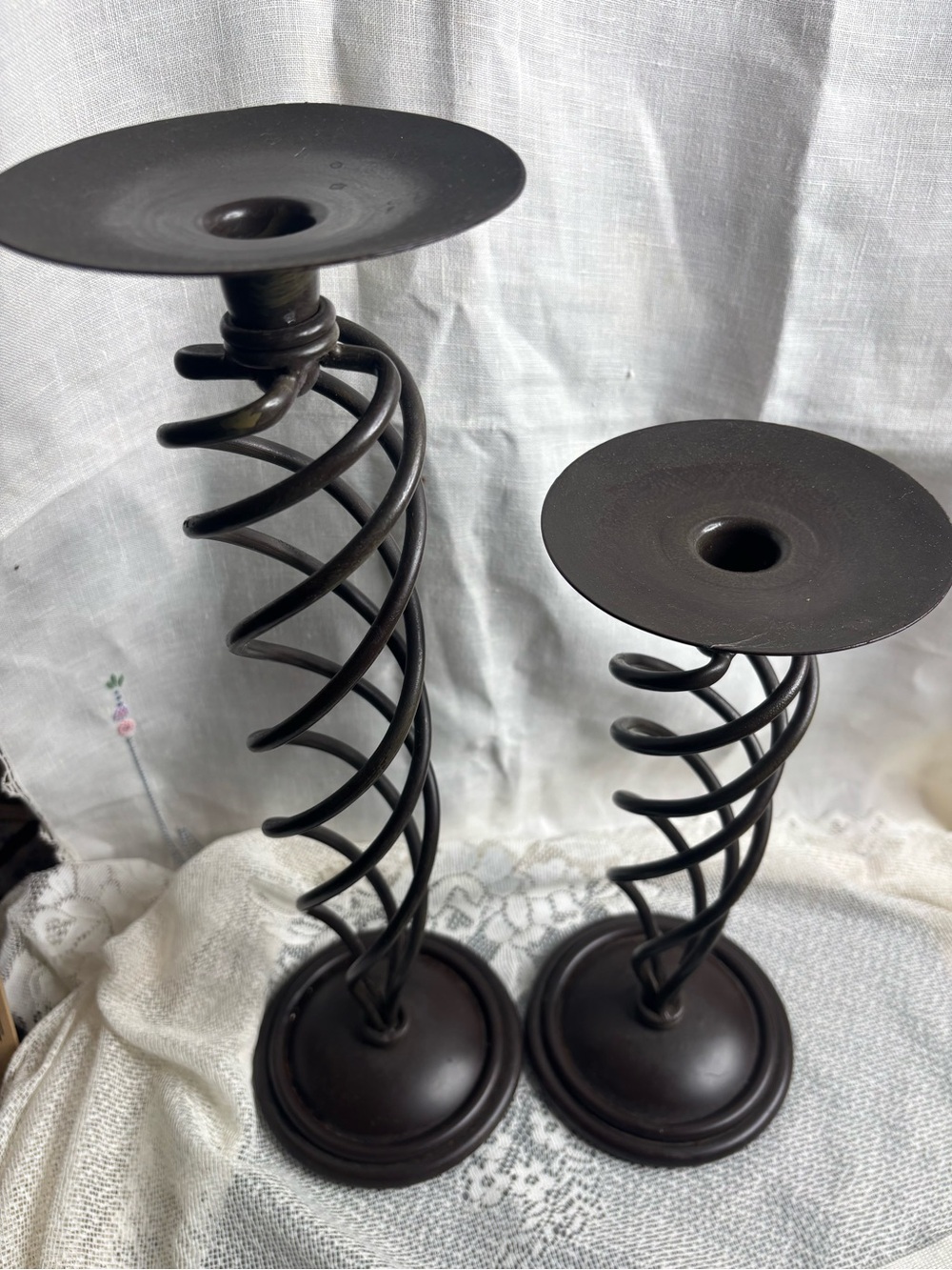 Twist Spiral Metal Candle Holders in Dark Brown - Set of 2